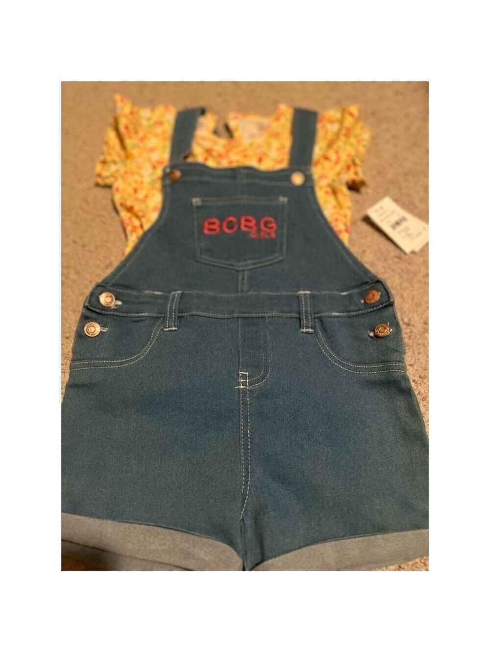 2 for $10 special☀️ NWT BCBG Girls Denim Shortall Set Size 6